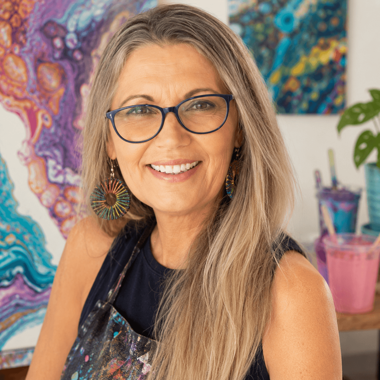 The artist in her studio